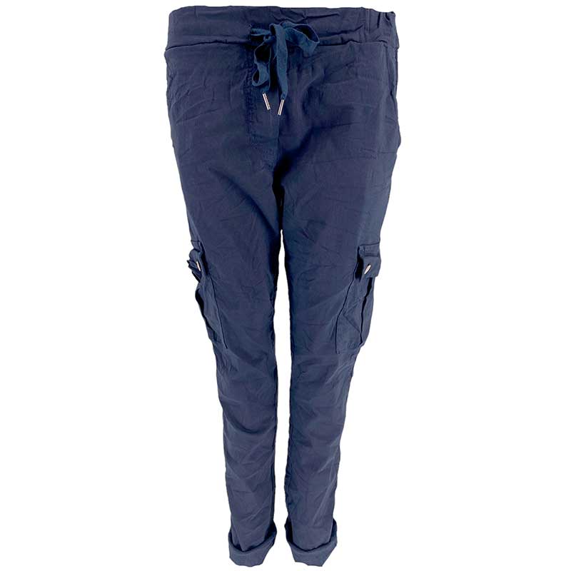 J BY J 95870 STRETCH CARGO PANTS NAVY - J BY J Fashion