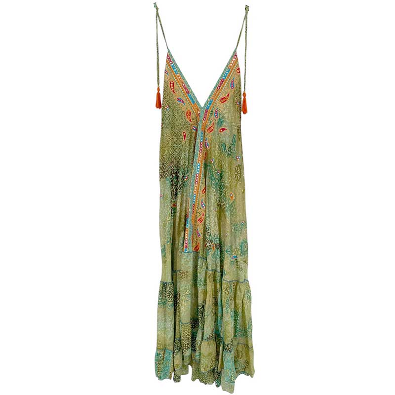 J BY J TC-498 Long Strap Dress Green / Orange