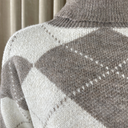 J By J 163 Check Roll Neck Knit Beige