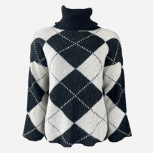 J By J 163 Check Roll Neck Knit Black