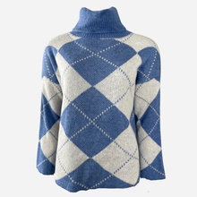 J By J 163 Check Roll Neck Knit Blue