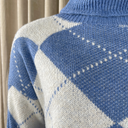 J By J 163 Check Roll Neck Knit Blue