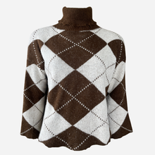J By J 163 Check Roll Neck Knit Brown