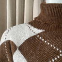 J By J 163 Check Roll Neck Knit Brown