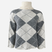 J By J 163 Check Roll Neck Knit Grey