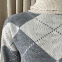 J By J 163 Check Roll Neck Knit Grey