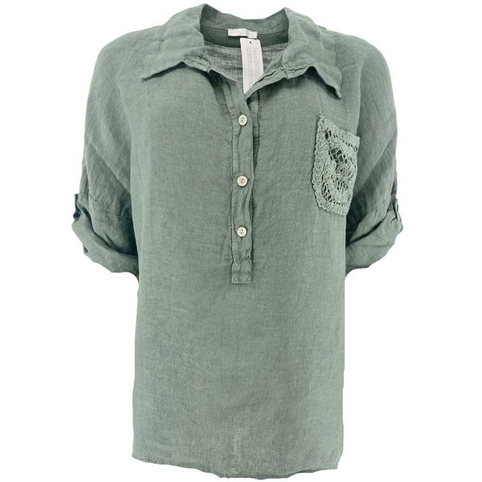 J By J 5778 Linen Pocket Blouse Army