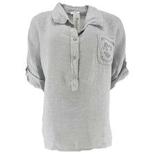 J By J 5778 Linen Pocket Blouse Light Grey
