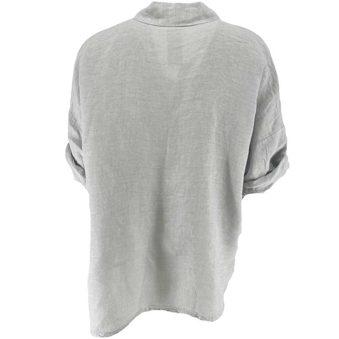 J By J 5778 Linen Pocket Blouse Light Grey
