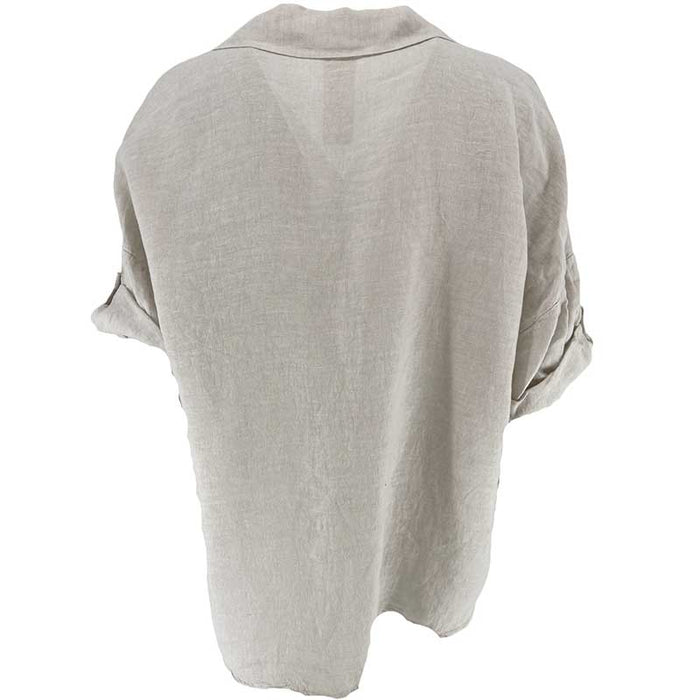 J By J 5778 Linen Pocket Blouse Sand