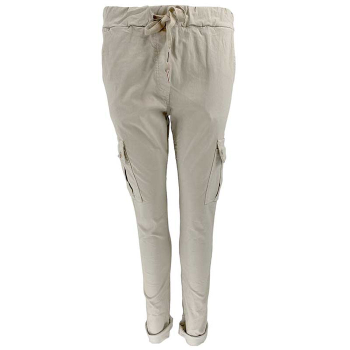 J By J 95870 Stretch Cargo Pants Lys Sand - J BY J Fashion