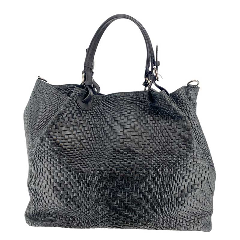 J By J Large Braided Leather Bag Black - J BY J Fashion