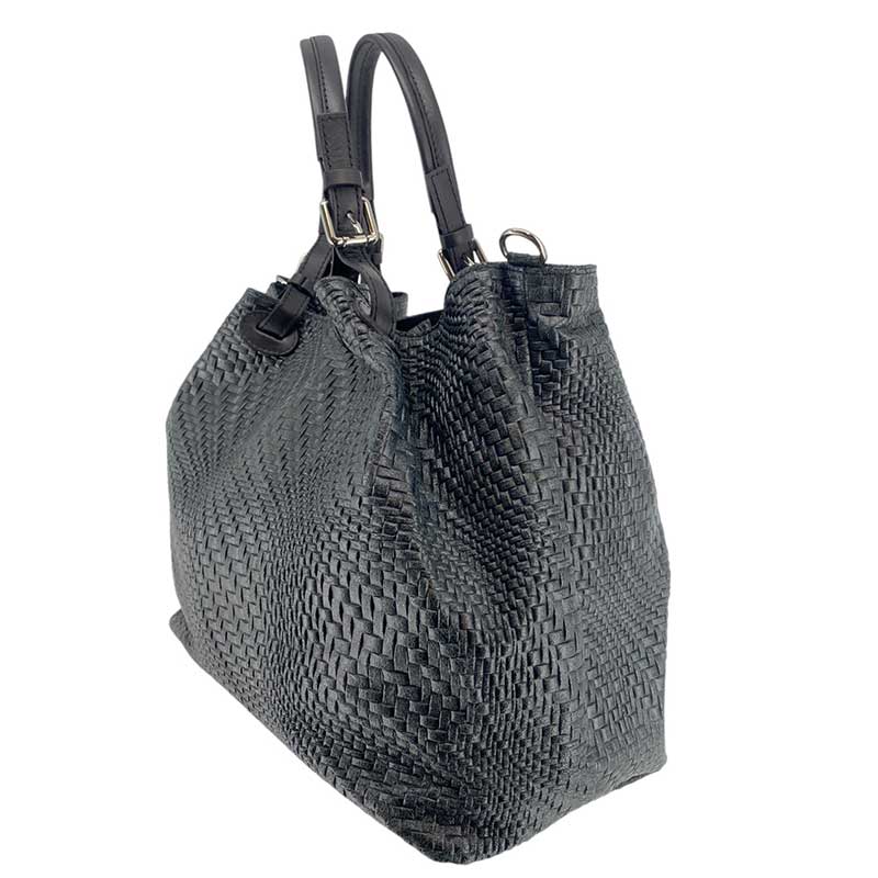 J By J Large Braided Leather Bag Black - J BY J Fashion