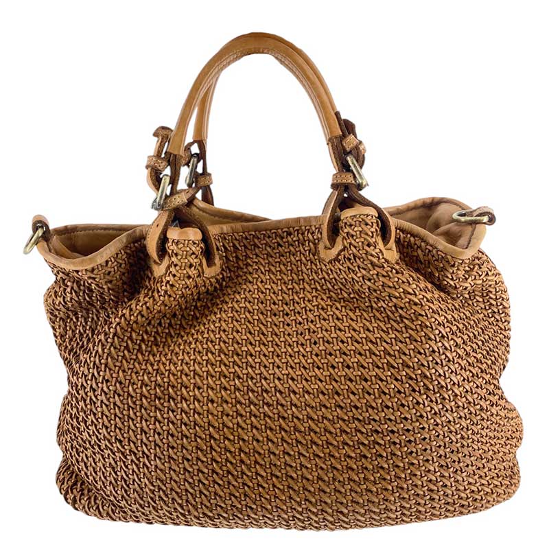 J By J Large Braided Leather Bag Brown - J BY J Fashion