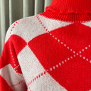 J By J 163 Check Roll Neck Knit Red