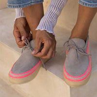 Laidbacklondon Komo Crepe Shoes Fosil Suede Natural/Neon Pink