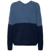 MOS MOSH MMTHORA V-NECK BLOCK KNIT BLÅ-J BY J Fashion