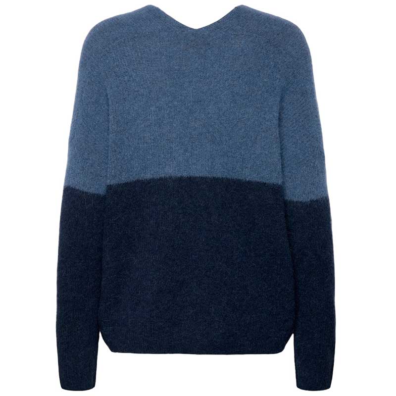MOS MOSH MMTHORA V-NECK BLOCK KNIT BLÅ-J BY J Fashion