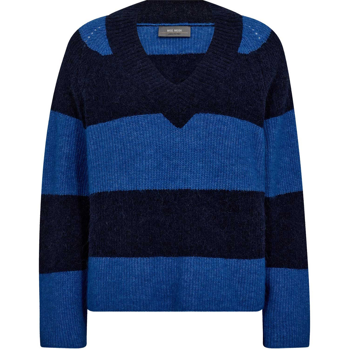 Mos Mosh MMTaci Stripe LS V-Neck Knit Maritime Blue