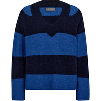 Mos Mosh MMTaci Stripe LS V-Neck Knit Maritime Blue