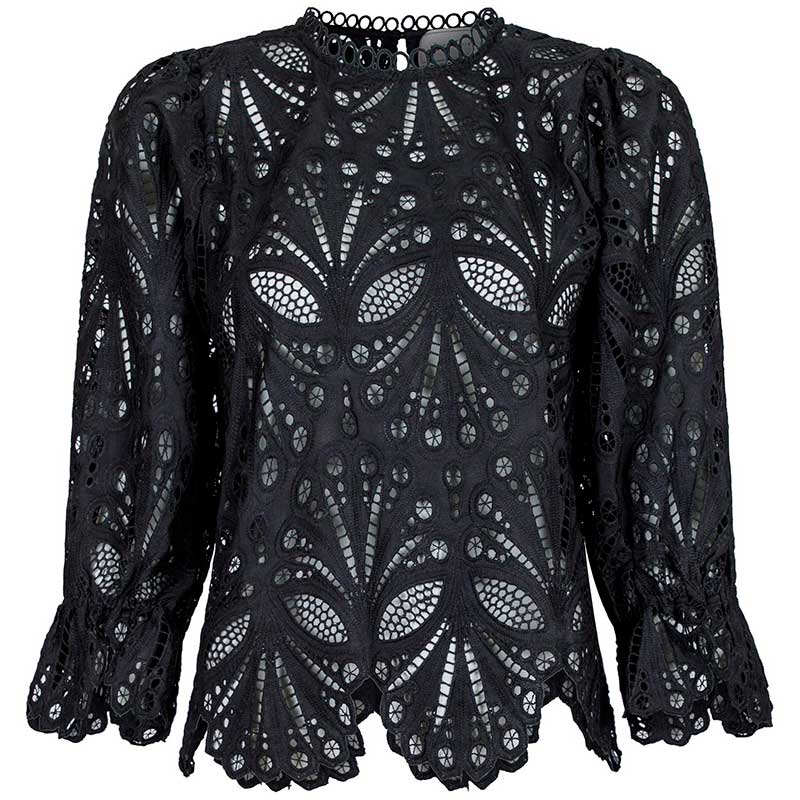 NEO NOIR ADELA EMBROIDERY BLOUSE SORT