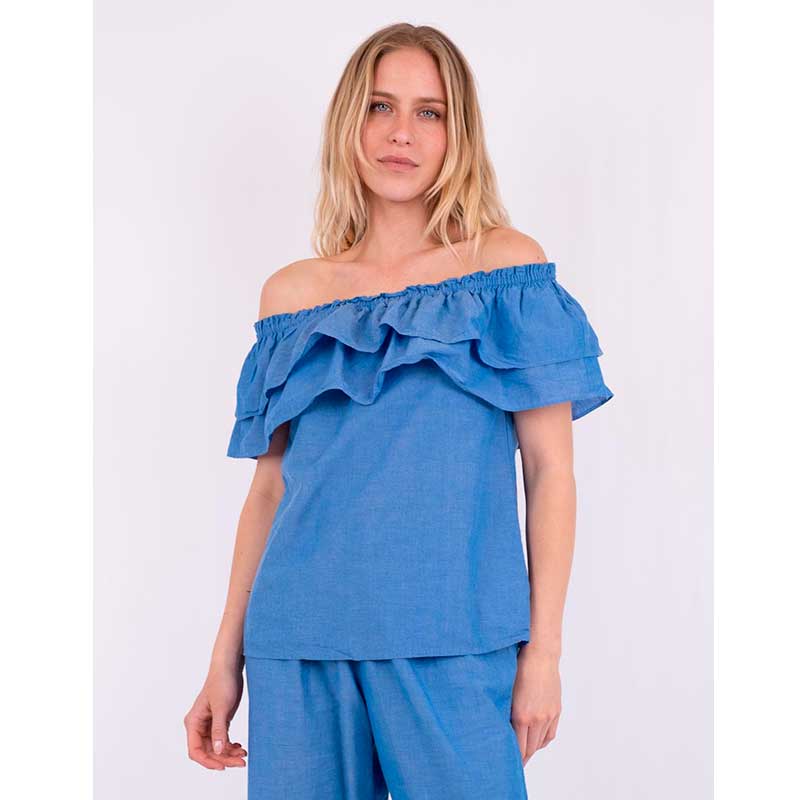 NEO NOIR AUSTIN CHAMBRAY TOP BLÅ