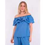 NEO NOIR AUSTIN CHAMBRAY TOP BLÅ