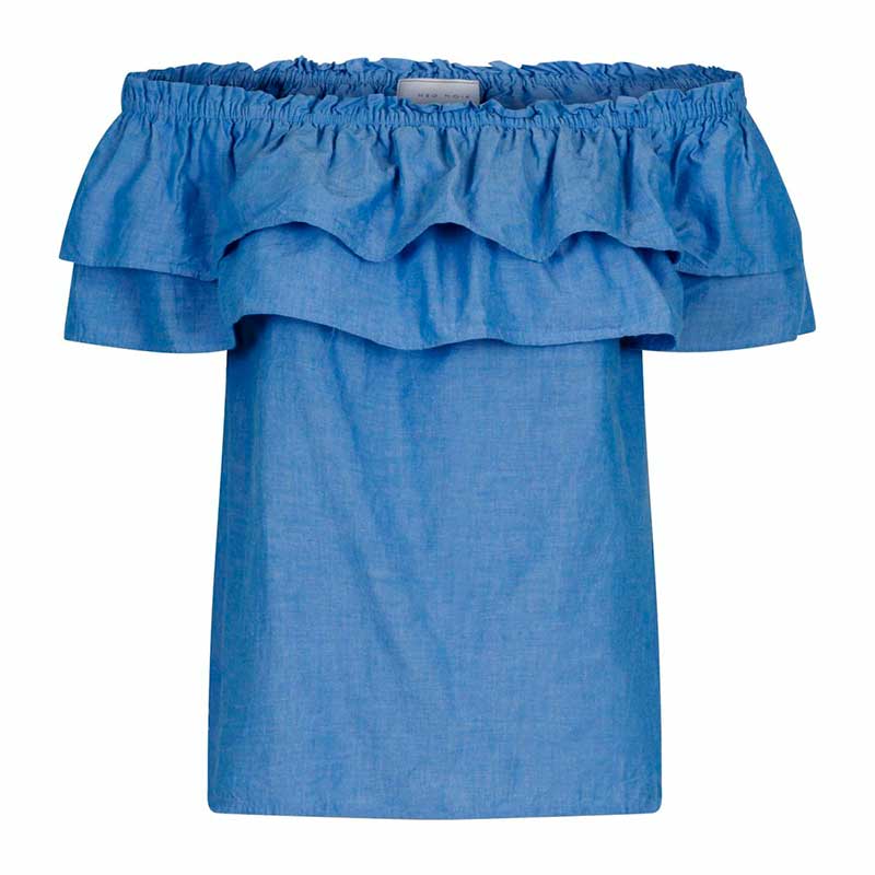 NEO NOIR AUSTIN CHAMBRAY TOP BLÅ