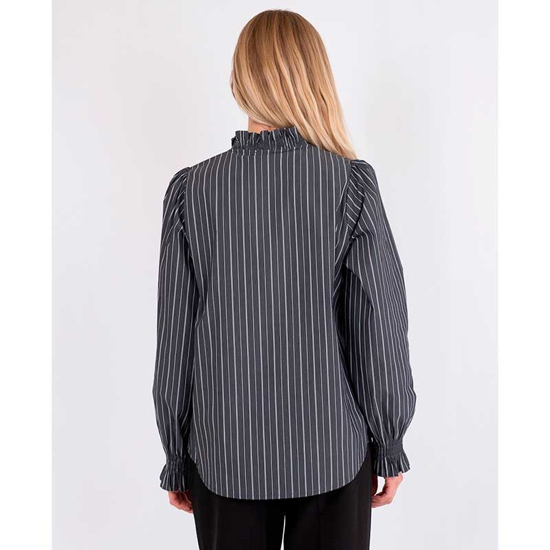 NEO NOIR BRIANNA DOUBLE STRIPE BLOUSE MØRKEGRÅ