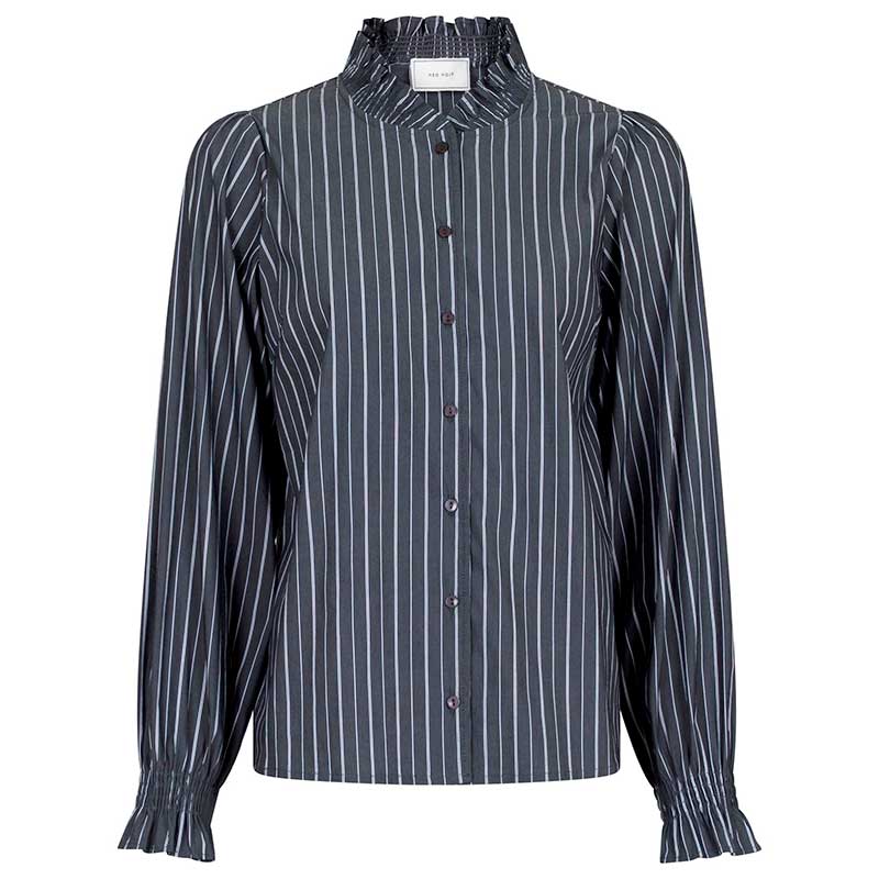 NEO NOIR BRIANNA DOUBLE STRIPE BLOUSE MØRKEGRÅ
