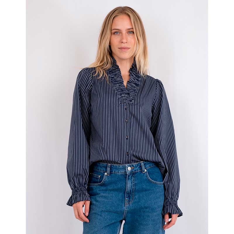 NEO NOIR BRIELLE MULTI STRIPE SHIRT NAVY