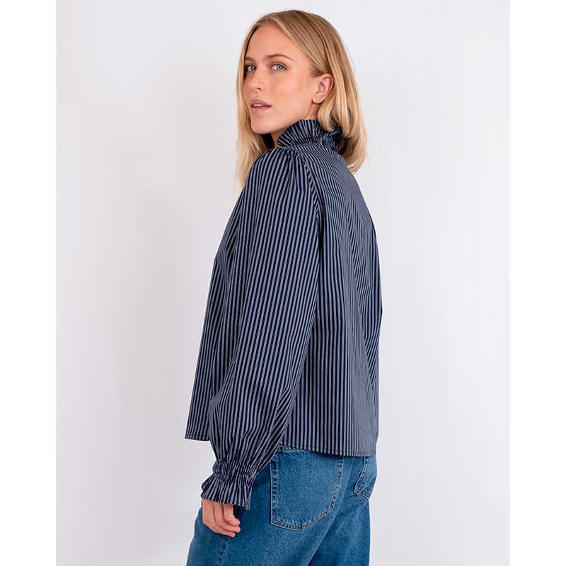 NEO NOIR BRIELLE MULTI STRIPE SHIRT NAVY