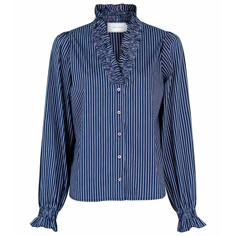 NEO NOIR BRIELLE MULTI STRIPE SHIRT NAVY