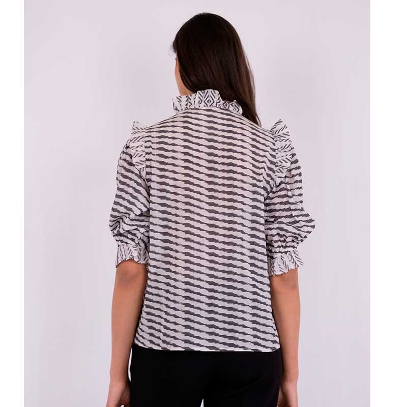 NEO NOIR CHACHA GRAPHIC BLOUSE GRÅ