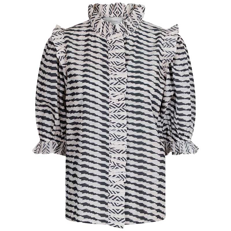 NEO NOIR CHACHA GRAPHIC BLOUSE GRÅ