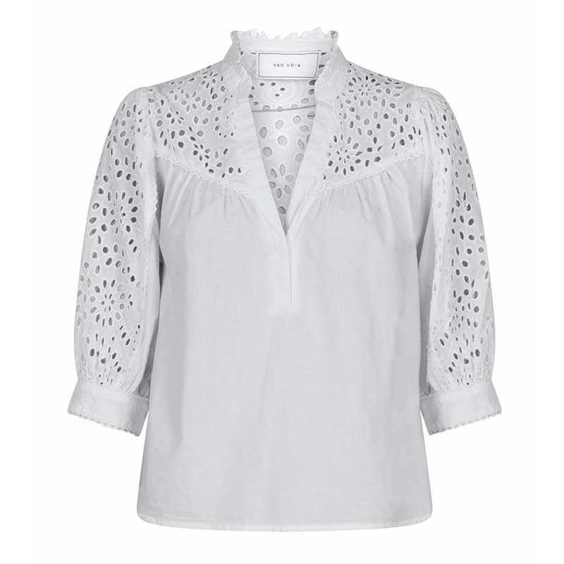 NEO NOIR KITA EMBROIDERY BLOUSE HVID