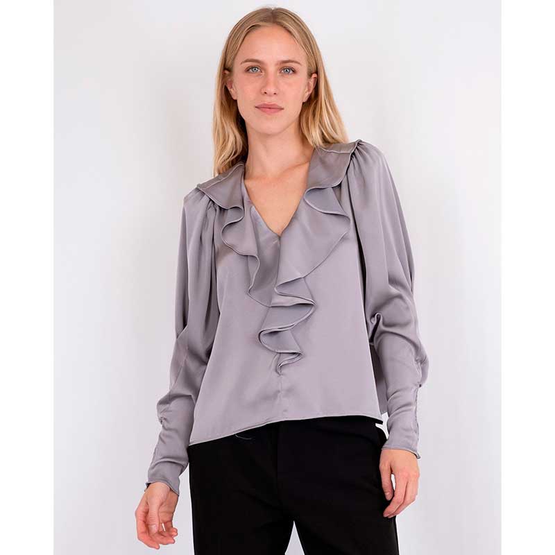 NEO NOIR SANDIE SATEEN BLOUSE GRÅ