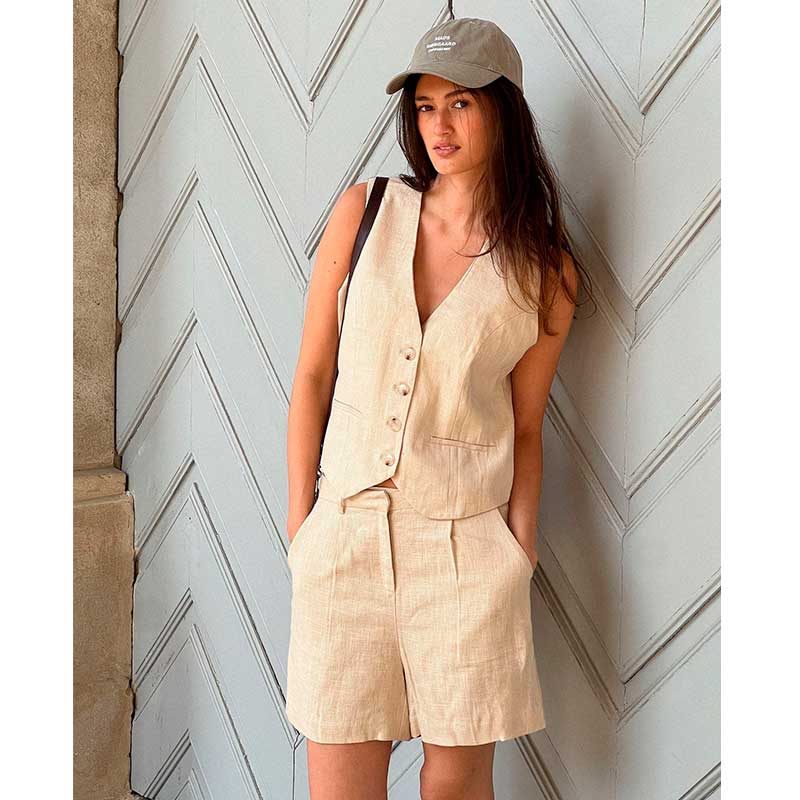 NEO NOIR SEGA HEAVY LINEN SHORTS SAND