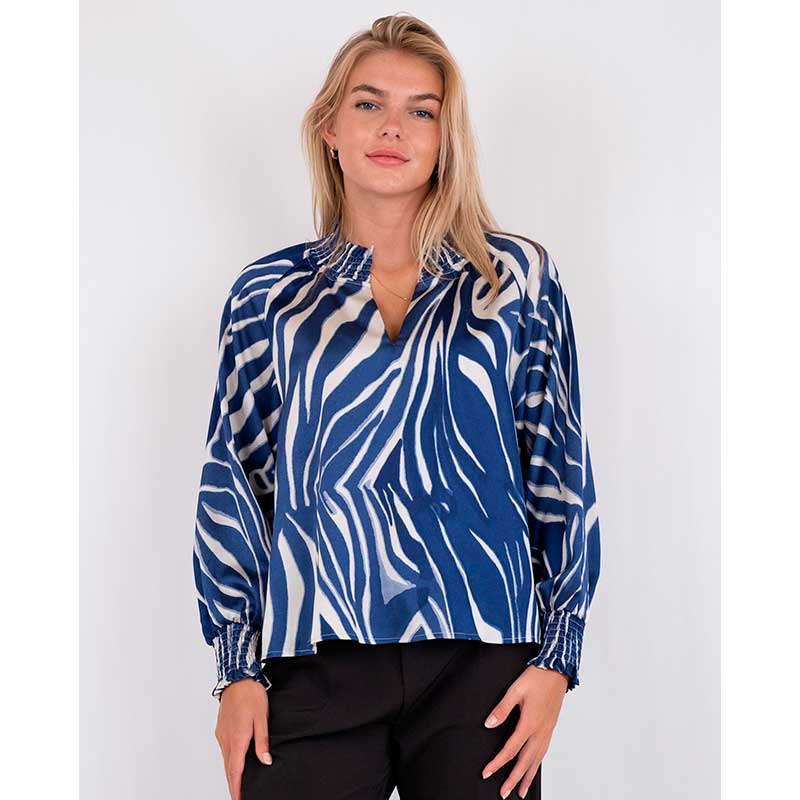 NEO NOIR STONE WAVE LINE BLOUSE BLÅ