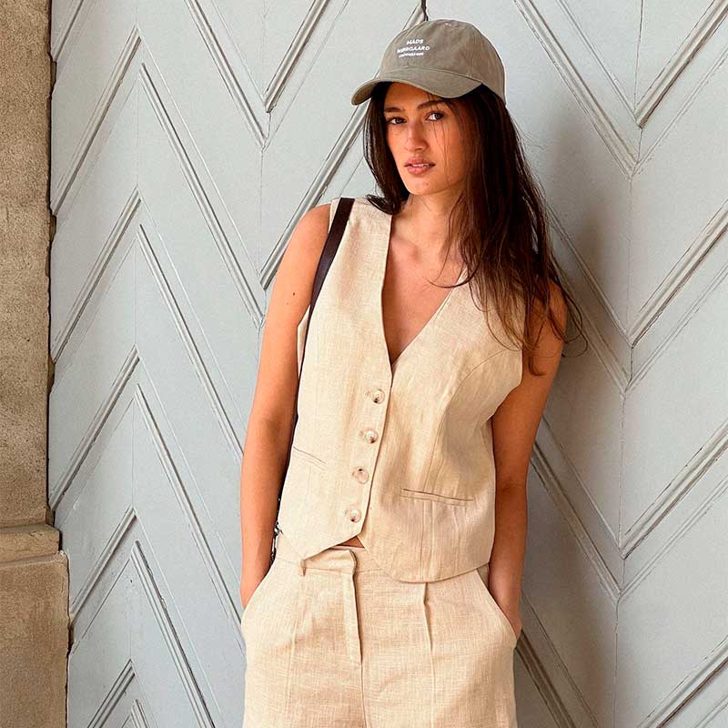NEO NOIR VENDETTA HEAVY LINEN VEST SAND
