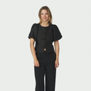 Neo Noir Anela Mandarin Dull Satin Blouse Black