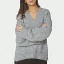 Neo Noir Melli Fluffy Knit Blouse Grey Melange