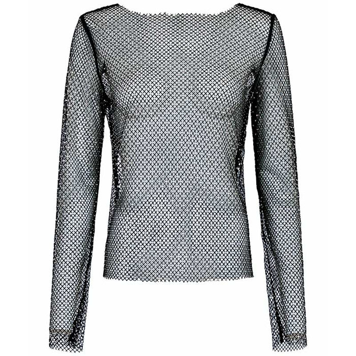 En NEO NOIR Aimee Stone Bluse Sort med et unikt meshmønster.