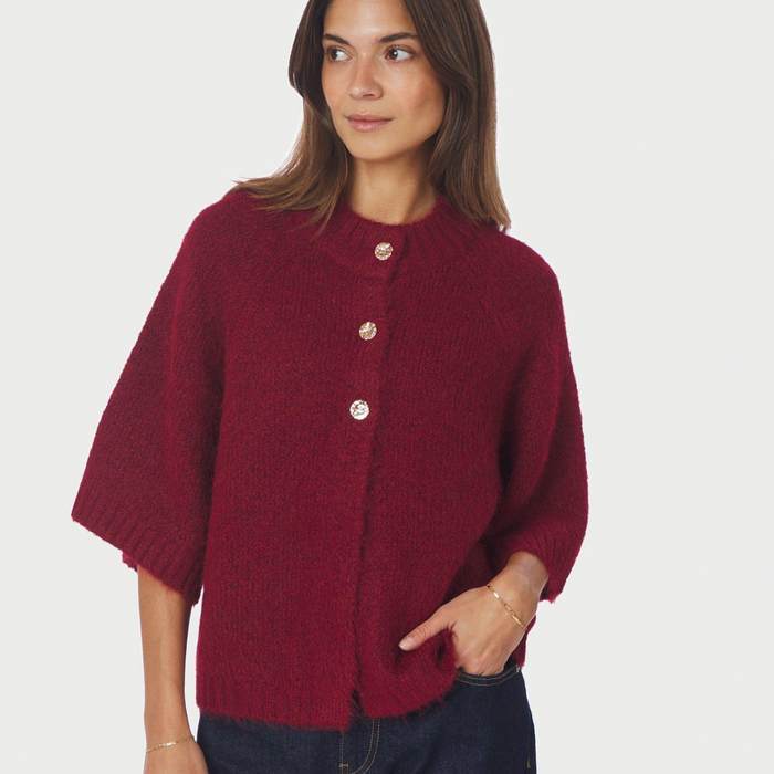 Neo Noir Benuta Fluffy Knit Cardigan Dark Red