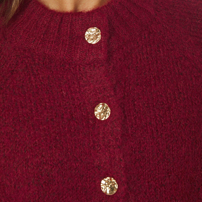 Neo Noir Benuta Fluffy Knit Cardigan Dark Red