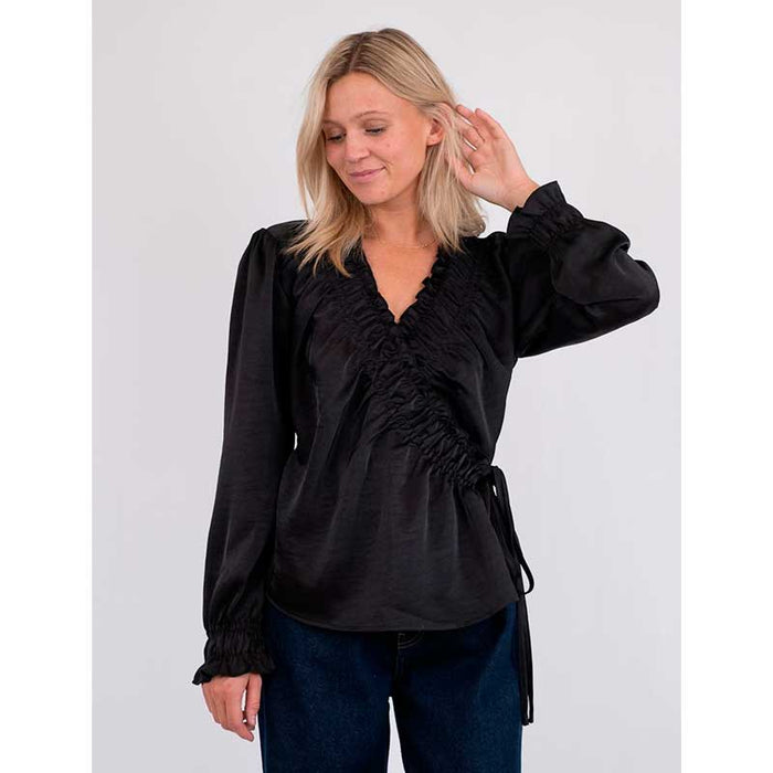 Neo Noir Dessy Heavy Sateen Blouse Sort