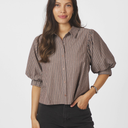 Neo Noir Etta Soft Stripe Stone Shirt Brown