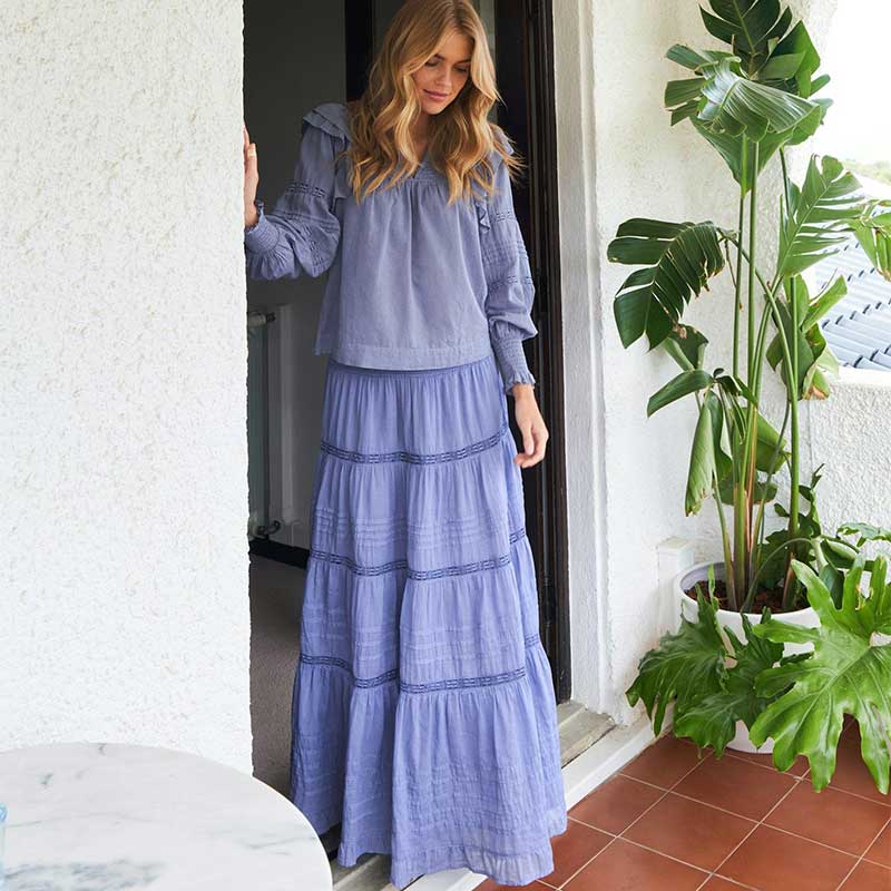 Neo Noir Felicia S Voile Skirt Smoke Blue