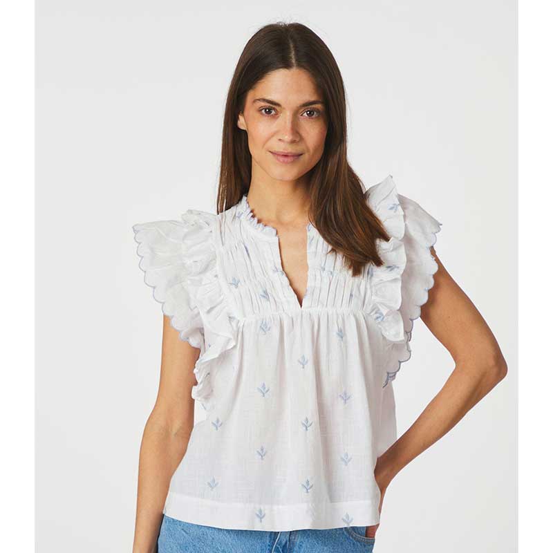 Neo Noir Jayla Embroidery Top White
