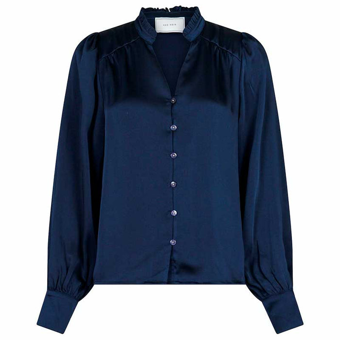 Neo Noir Massima Drapy Satin Blouse Navy